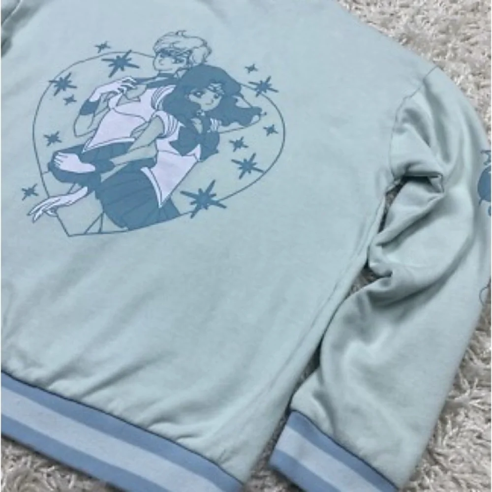 EUC SAILOR MOON HOT TOPIC Blue Graphic Hoodie W/Front Pockets Long Sleeve Silver - Picture 15 of 16